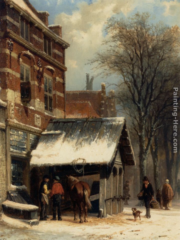 The Smithy of Culemborg in the Winter painting - Cornelis Springer The Smithy of Culemborg in the Winter art painting